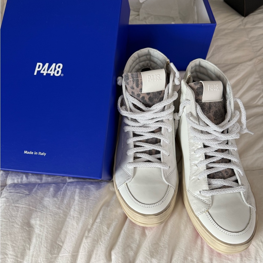 P448 White and Gray High-Top Sneakers